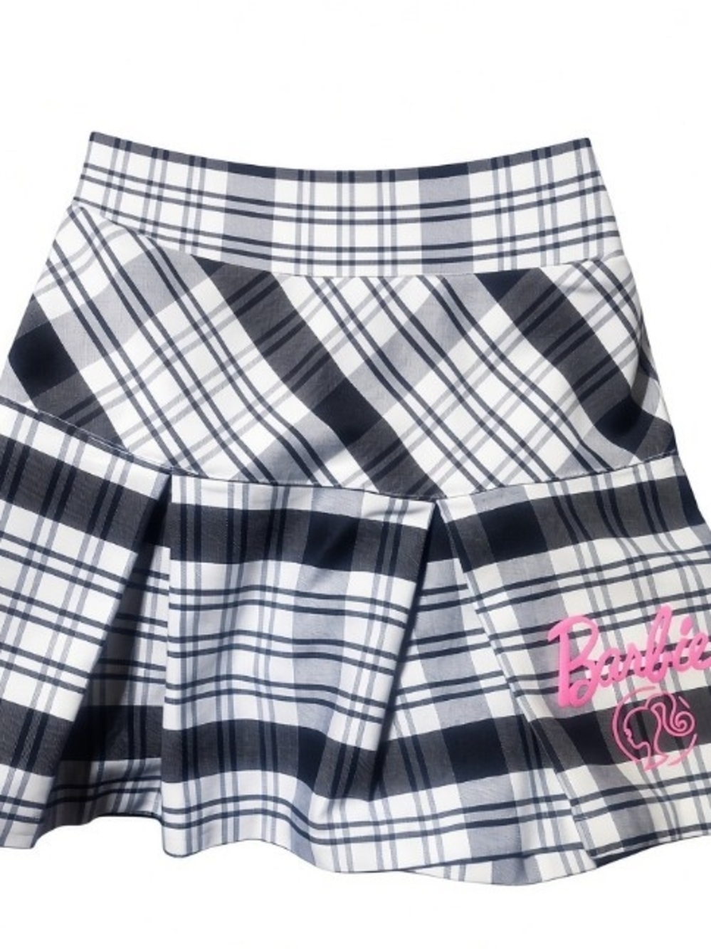 Barbie Black and White Plaid Skater Skirt with Pink Logo